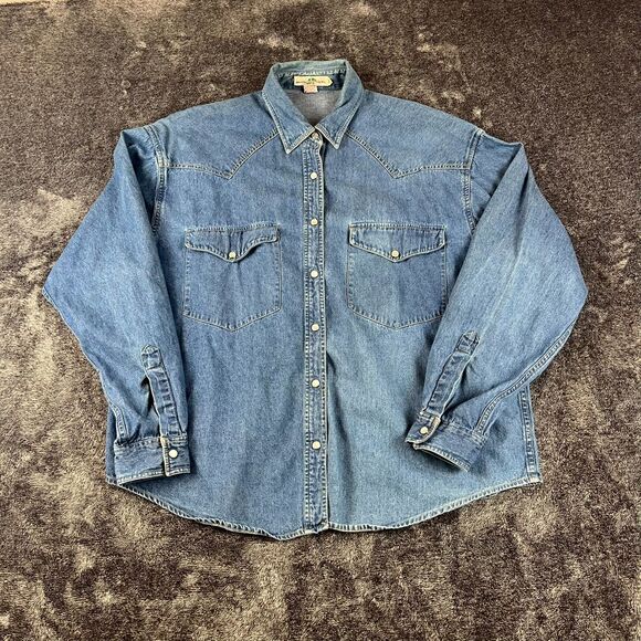 Vtg Boston Traders Denim Pearl Snap Men's XL Western Rodeo Chambray Long Sleeve - Picture 1 of 12